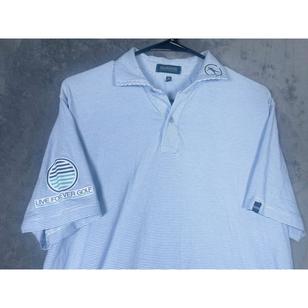 Live Forever Golf LIV Mens Blue White Striped Polo Shirt Size Medium